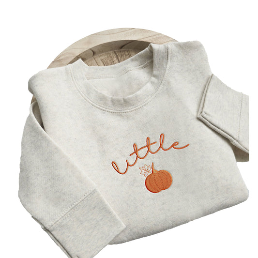 Little Pumpkin Kids' Fall Sweatshirt | Custom Halloween Embroidery A25
