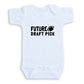 A white baby onesie with the text "FUTURE DRAFT PICK" printed on it.