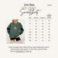 The image is a size chart for a sweatshirt, showing the measurements for different sizes.