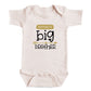 A baby onesie with the text "Promoted to big brother" printed on it.