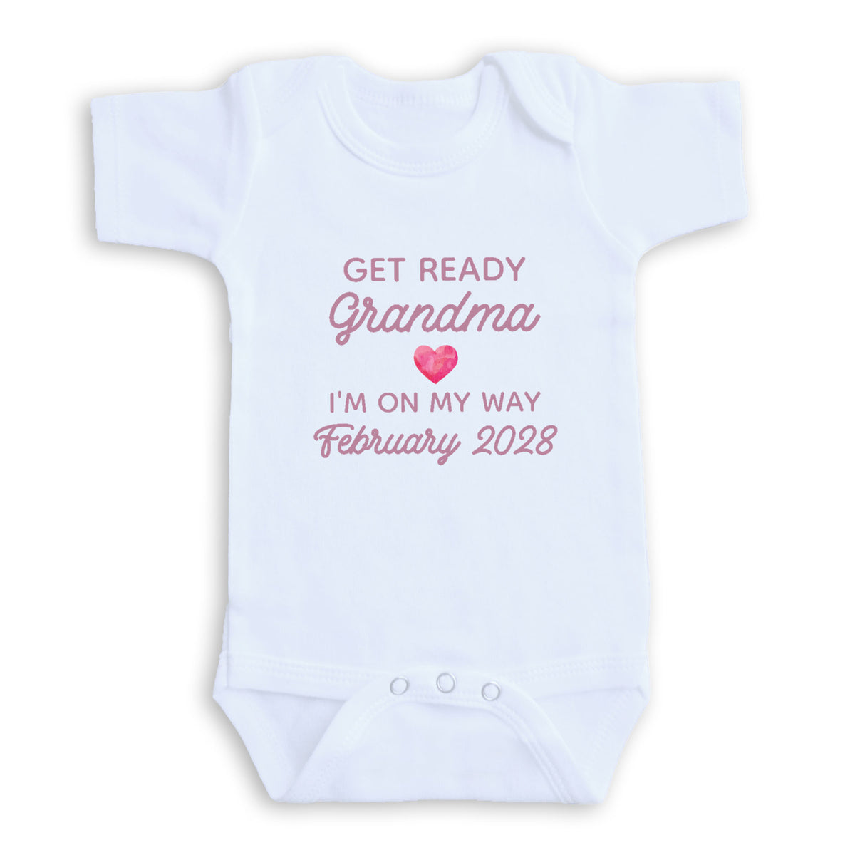 The image is a white baby onesie with text printed on it.