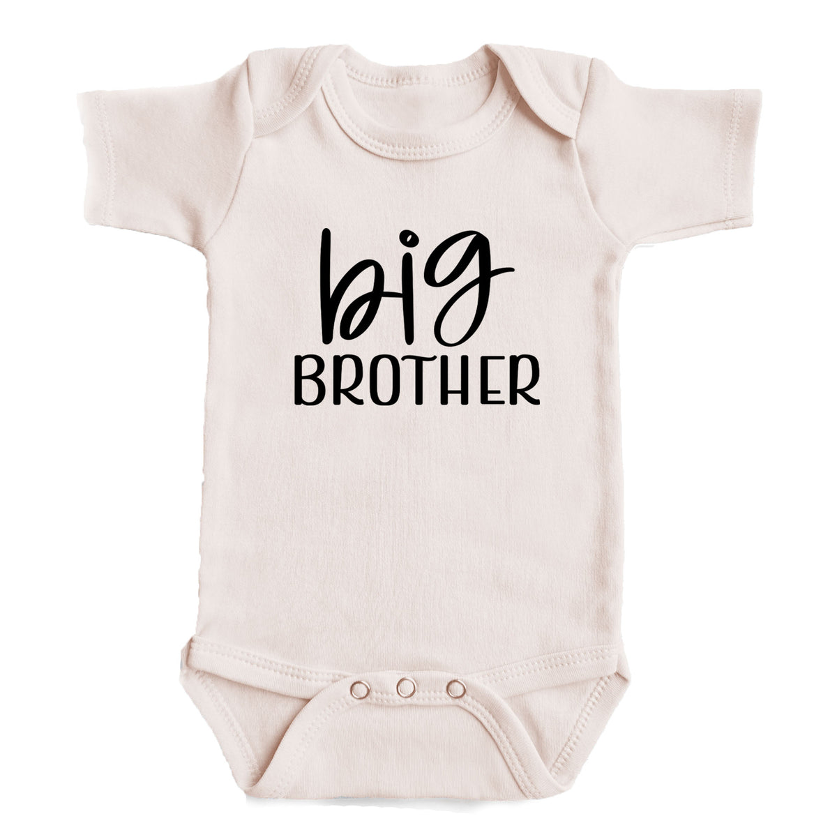 A baby onesie with the text "big brother" printed on it.