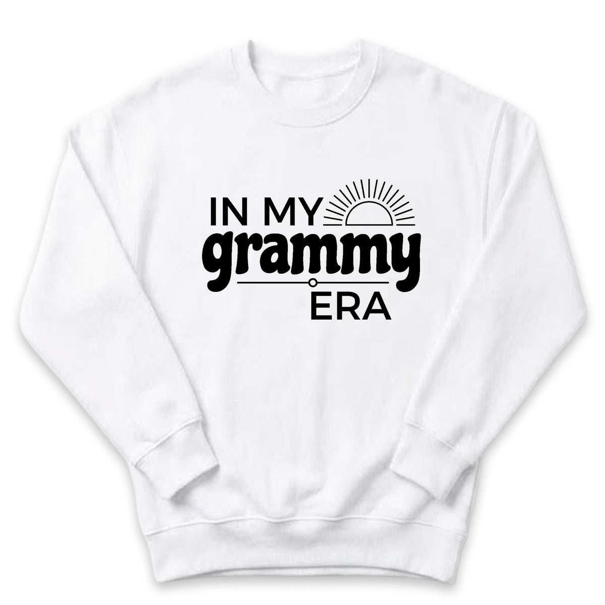 A white sweatshirt with the text "IN MY GRAMMY ERA" printed on it.
