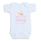 The image is a white baby onesie with a printed message that reads "There's a new Sheriff in town".
