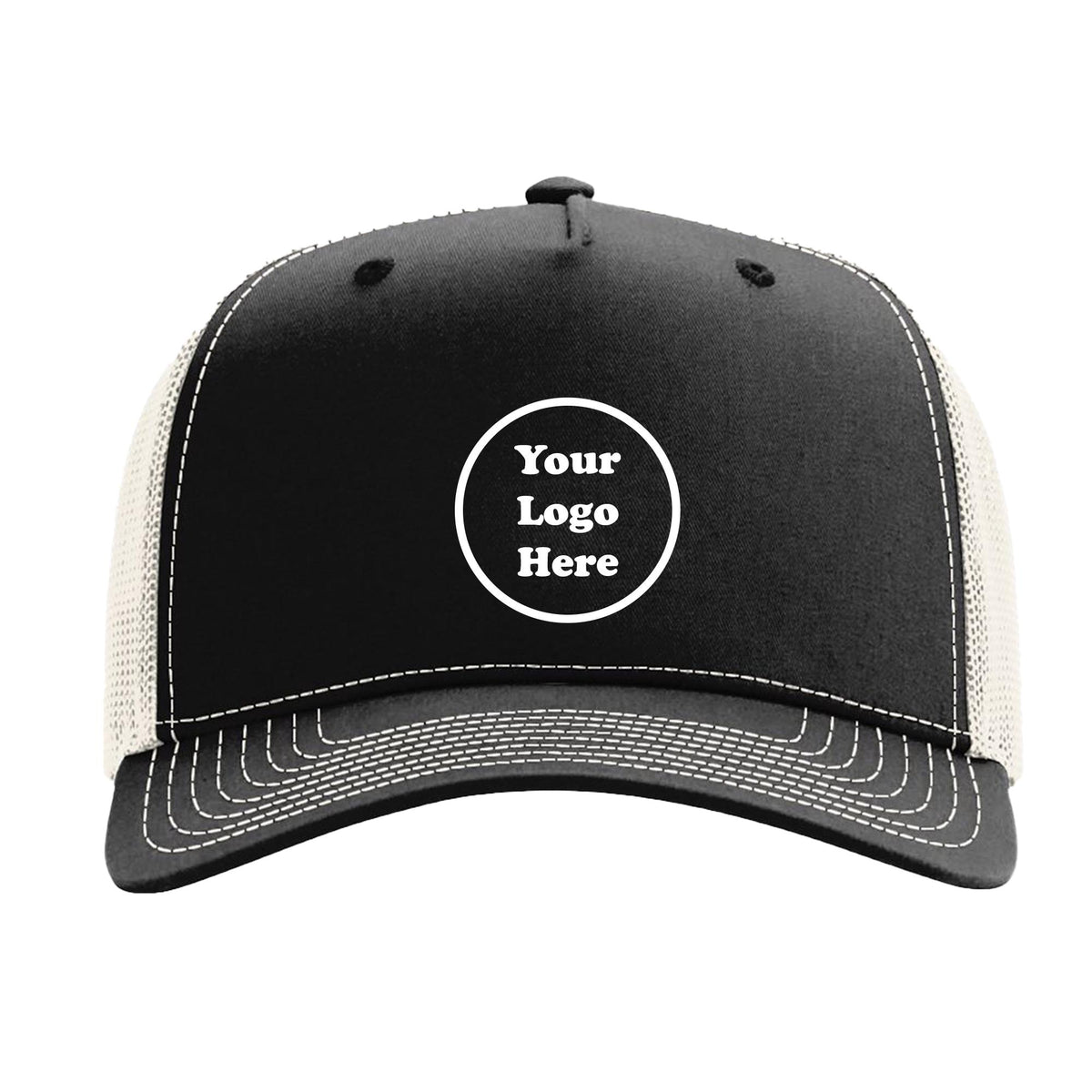 A black baseball cap with a white logo on the front.