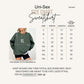 The image is a size chart for a sweatshirt, showing the measurements for different sizes.