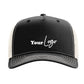 A black baseball cap with a white logo on the front.