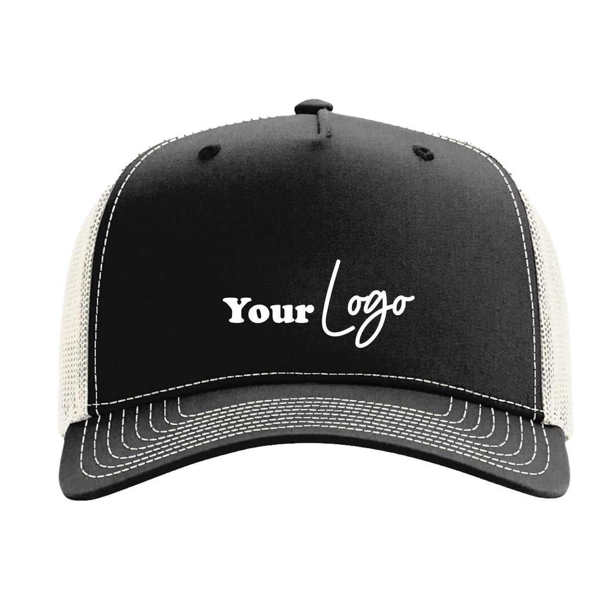 A black baseball cap with a white logo on the front.