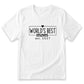A white t-shirt with the text "WORLD'S BEST mom est. 2027" printed on it.