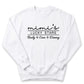 A white sweatshirt with the text "mini's LUCKY STARS" printed on it.