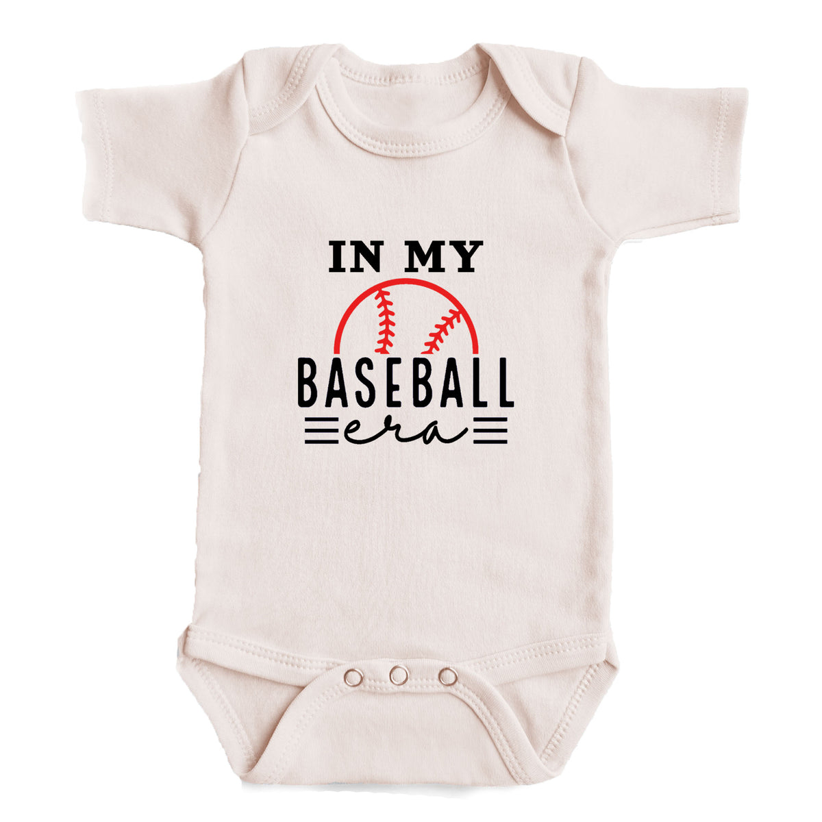 A baby onesie with the text "IN MY BASEBALL ERA" printed on it.