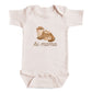 A baby onesie with an image of a mother otter and her two baby otters. The text below the image says "hi mama".