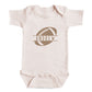 A baby onesie with a football graphic and the name "ANDREW" printed on it.