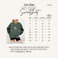 The image is a size chart for a sweatshirt, showing the measurements for different sizes.