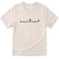 A beige t-shirt with the word "auntie" written in cursive font.