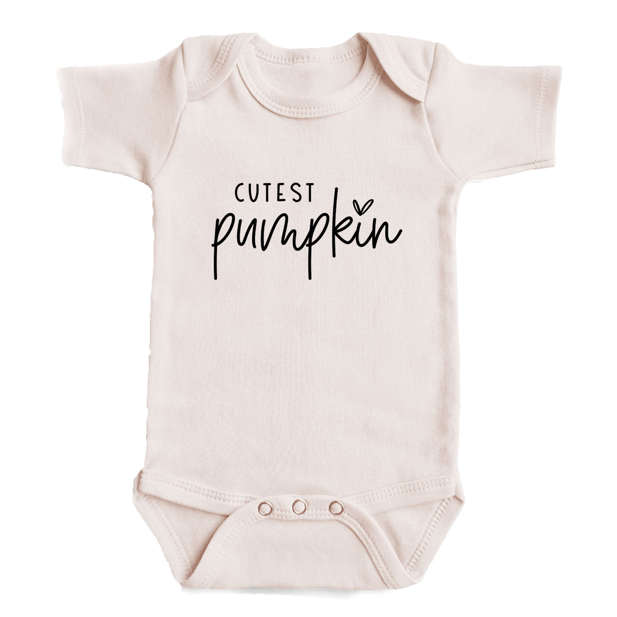 A baby onesie with the text "CUTEST PUMPKIN" printed on it.