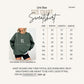 The image is a size chart for a sweatshirt, providing measurements for different sizes and corresponding sleeve lengths.