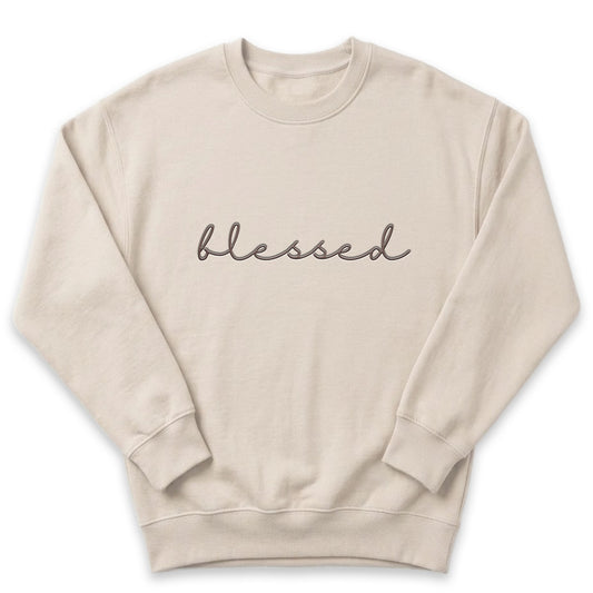 Minimalist "Blessed" Sweatshirt | Custom Embroidered Religious Top A15