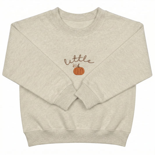 Little Pumpkin Kids' Fall Sweatshirt | Custom Halloween Embroidery A25