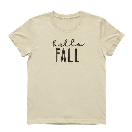 Hello Fall T-Shirt | Custom Embroidered Autumn Aesthetic Top A33