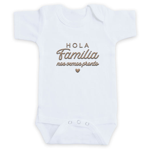 Hola Familia ONESIES® Bodysuit | Custom Pregnancy Reveal Embroidery E3