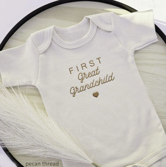 FIRST Great Grandchild ONESIES® | Custom Baby Reveal Embroidery Grandparents 443
