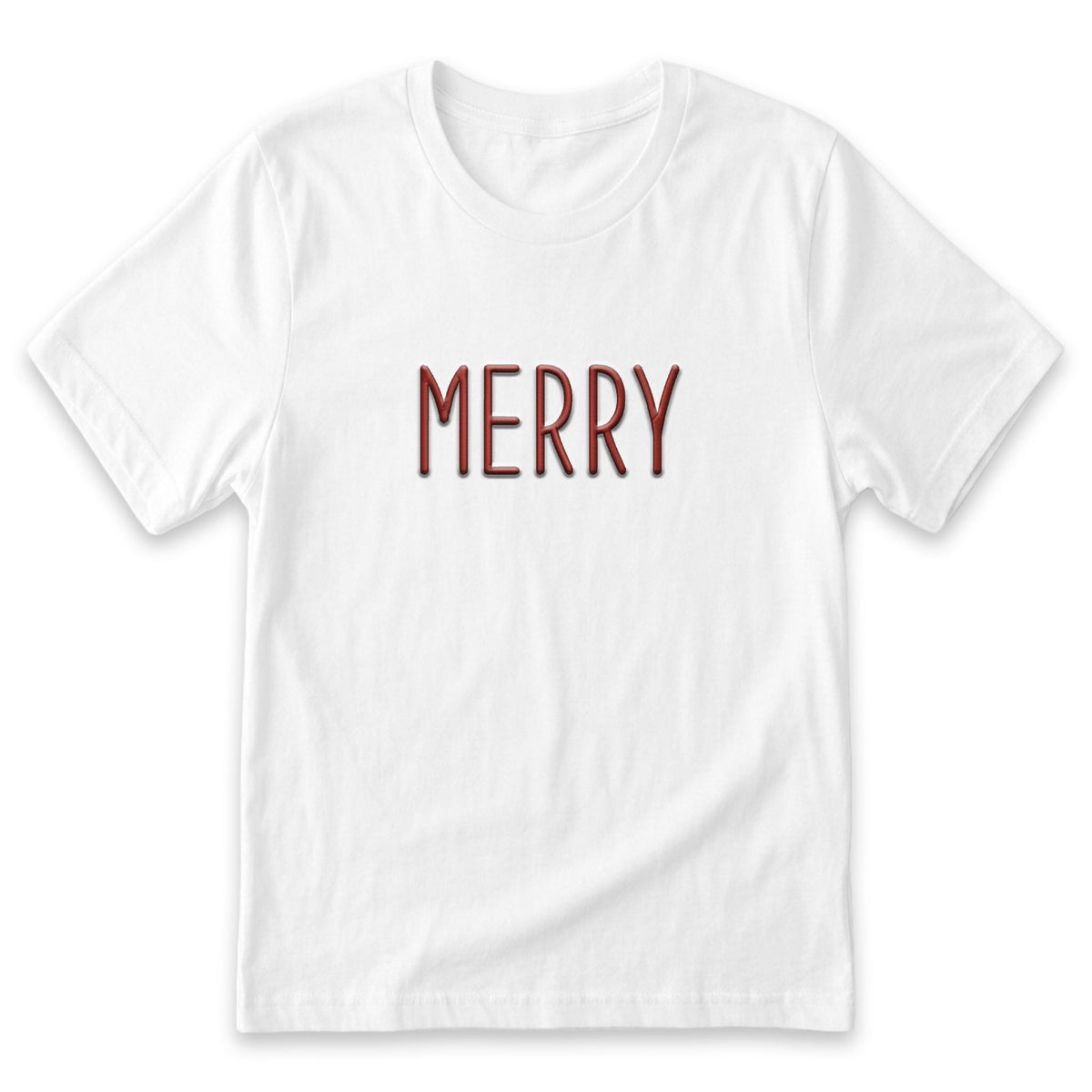 "Merry" Holiday T-Shirt | Custom Embroidered Christmas Cotton Tee H10