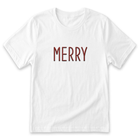 "Merry" Holiday T-Shirt | Custom Embroidered Christmas Cotton Tee H10