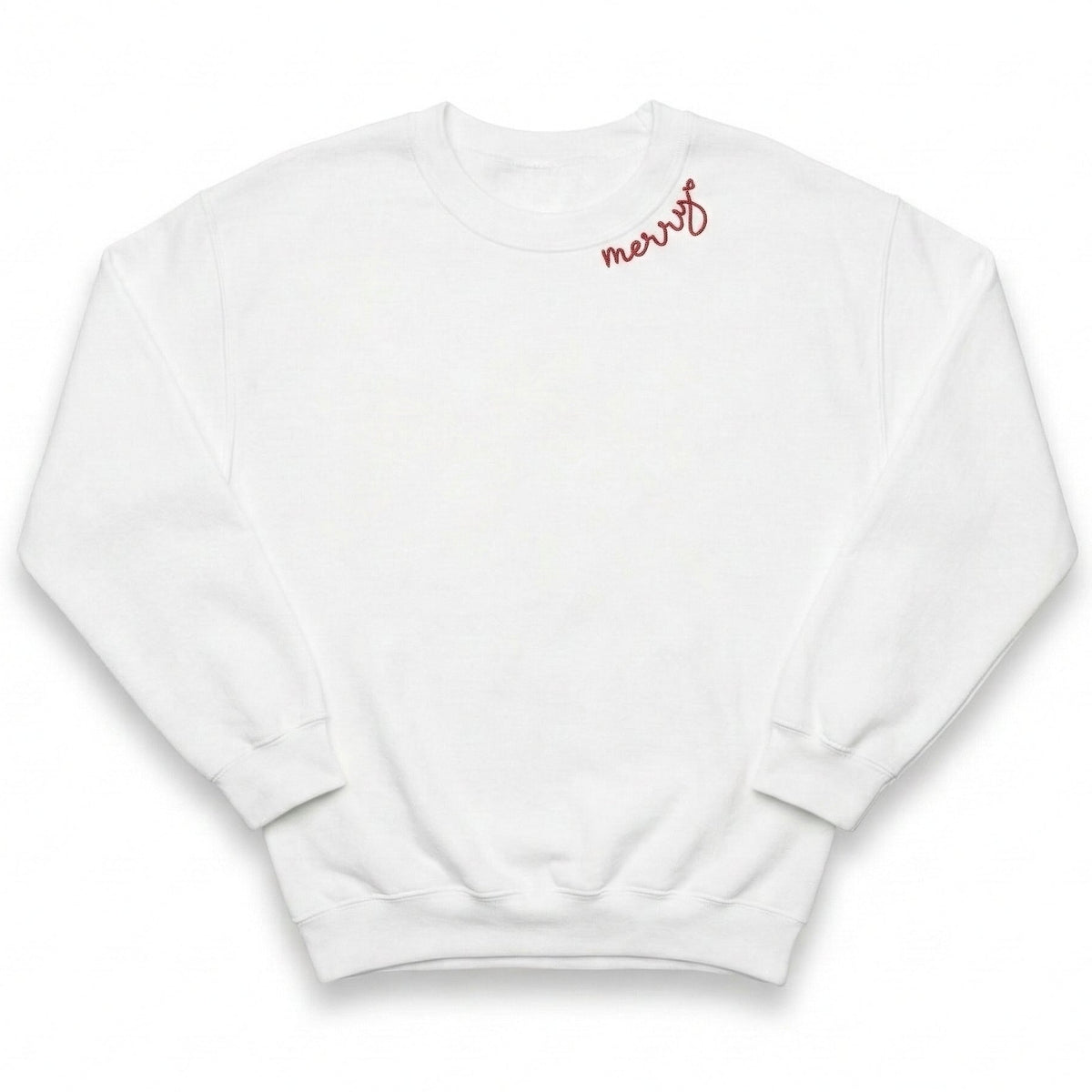 "Merry" Minimalist Christmas Sweater | Sweet Embroidered Neckline H12