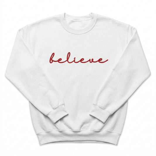 "believe" Christmas Sweater | Embroidered Holiday Crewneck H31