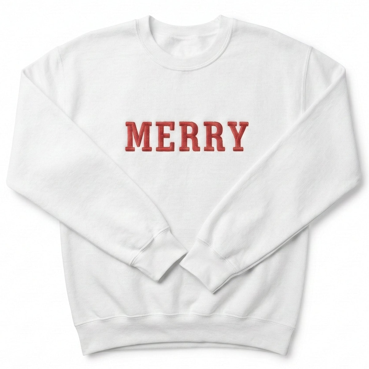 "Merry" Bold Text Christmas Sweater | Embroidered Holiday Crewneck H44
