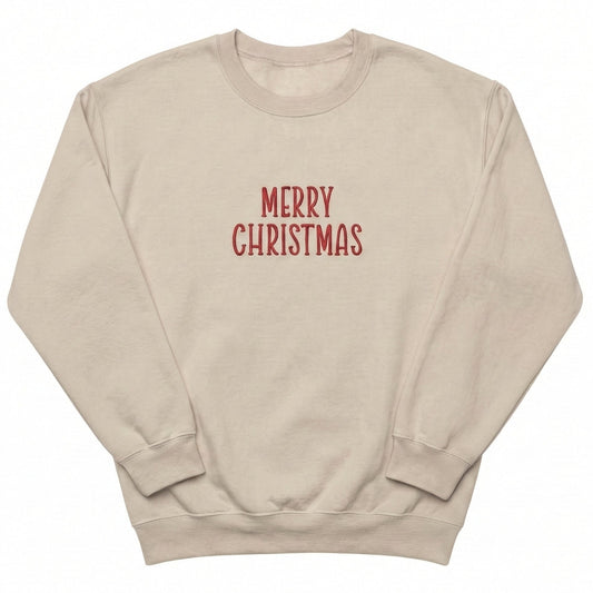"Merry Christmas" Holiday Sweater | Cozy Embroidered Crewneck H46