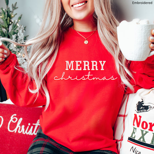 "Merry Christmas" Sweater | Festive Custom Embroidered Crewneck H63