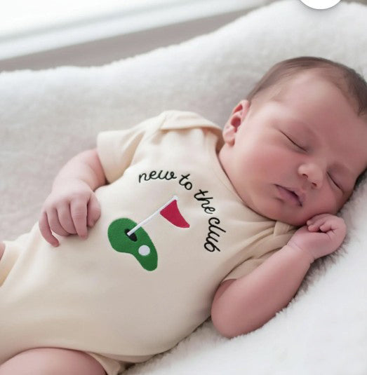 New to the Club ONESIES® | Funny Custom Embroidered Golf Bodysuit L239