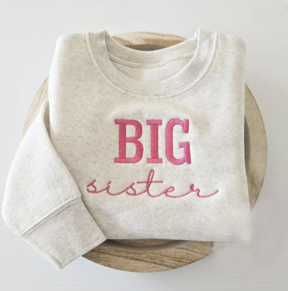 BIG Sister Kids' Sweater | Custom Embroidered Baby Sibling Announcement S2