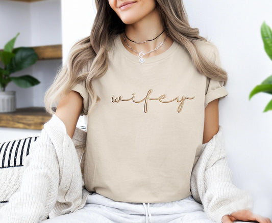 Custom Wifey T-Shirt | Embroidered 100% Cotton Bridal Tee Women 117