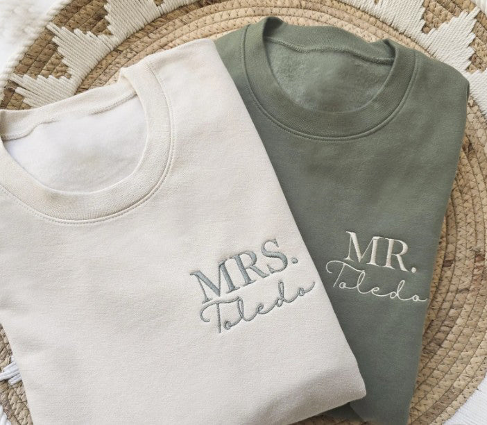 Personalized Mr. / Mrs. Wedding Sweater | Custom Embroidered Name Crewneck X1 X46
