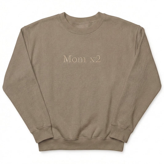 Mom x2 Sweatshirt | Custom Embroidered Pregnancy Announcement X25