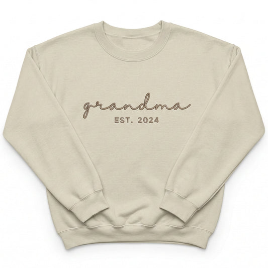 Grandma Sweater With Date | Custom Embroidered Pregnancy Reveal X28