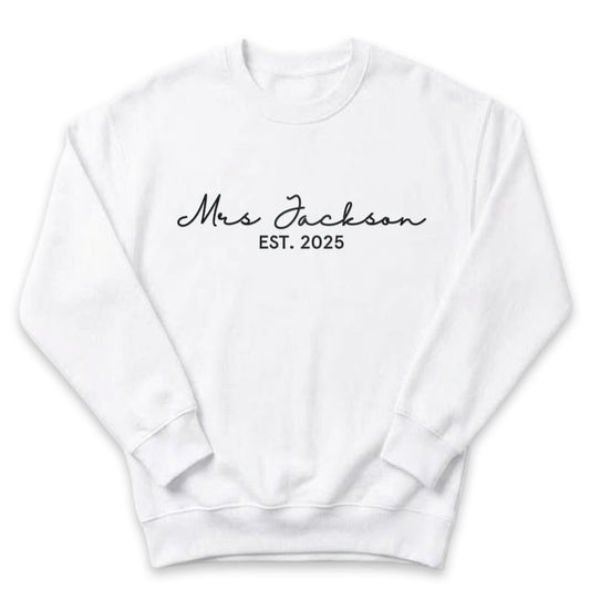 Personalized Name and Date Sweater | Custom Embroidered Bridal Top X42