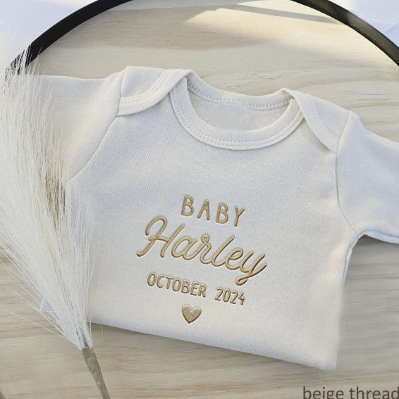 Personalized Name and Date ONESIES® | Custom Embroidered Baby Announcement Z10
