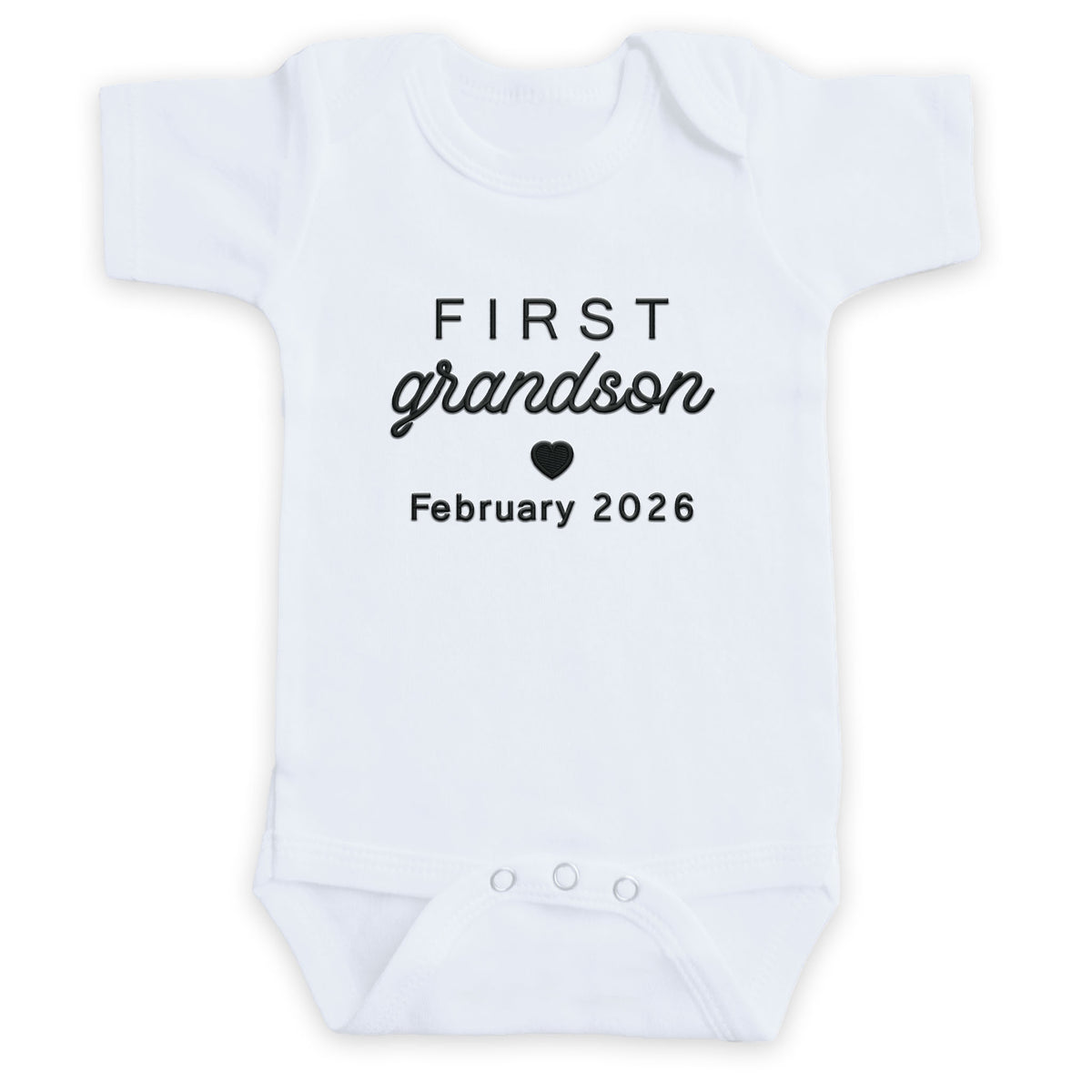 First Grandson Due Date ONESIES® | Custom Embroidered Baby Reveal Z178