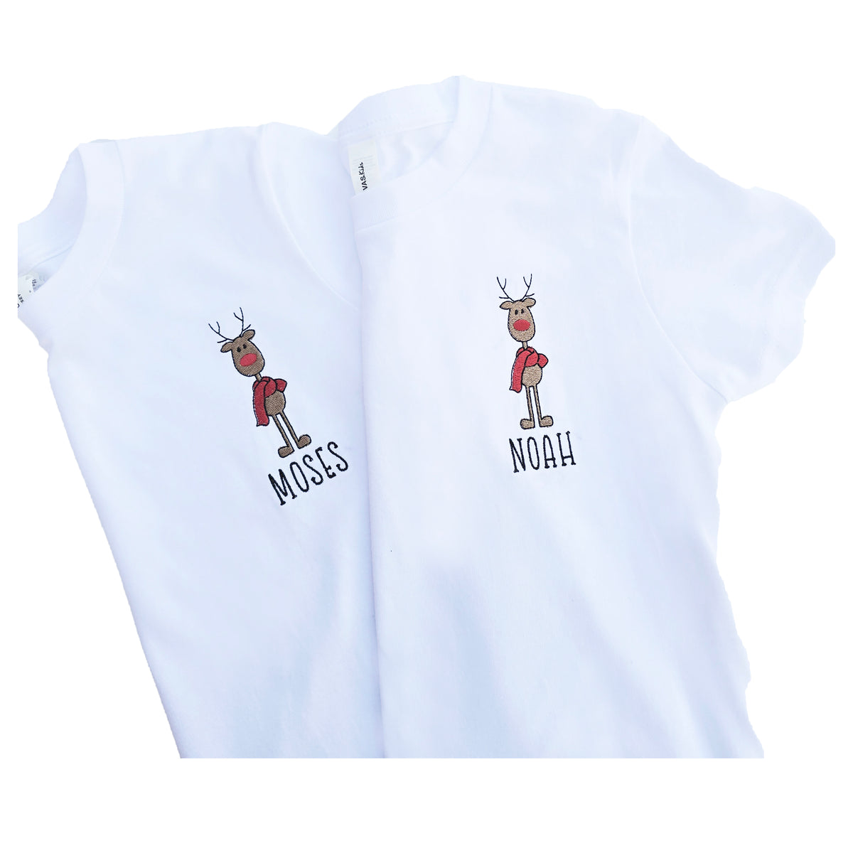 Custom Reindeer Kids' Christmas T-Shirt | Embroidered Name Z216