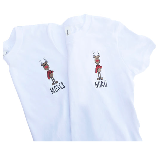 Custom Reindeer Kids' Christmas T-Shirt | Embroidered Name Z216