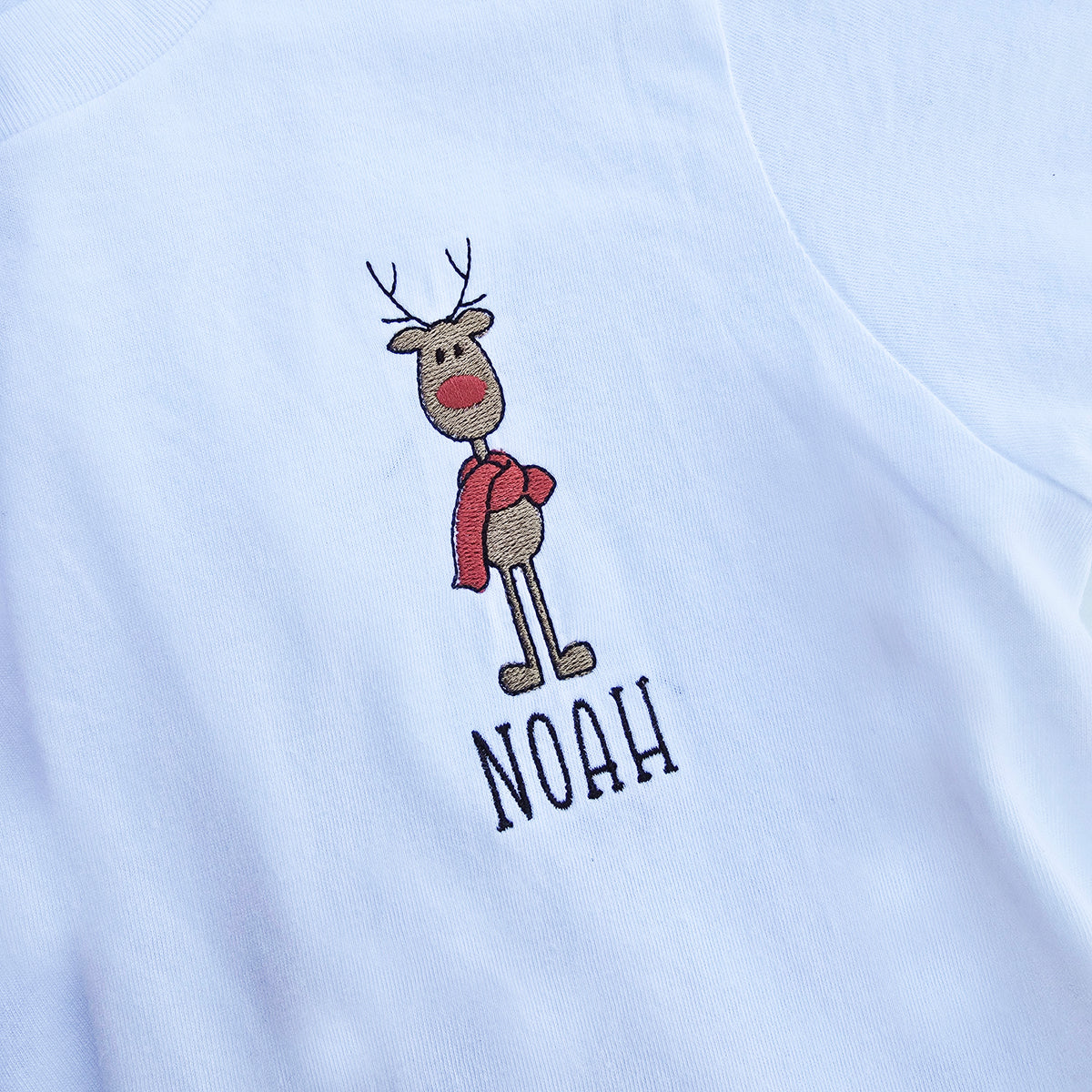 Custom Reindeer Kids' Christmas T-Shirt | Embroidered Name Z216