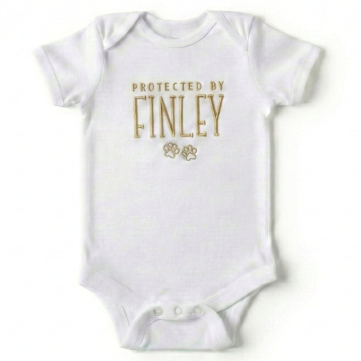 Protected By Our Pet ONESIES® | Custom Embroidered Dog Name Z22