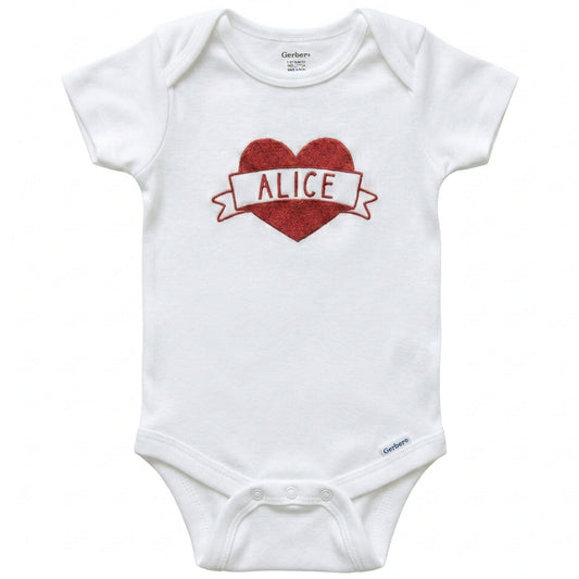 Personalized Name Valentine's Heart ONESIES® | Custom Embroidery Z222
