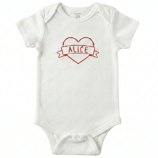 Baby Name in Heart ONESIES® | Custom Valentine's Embroidery Z223