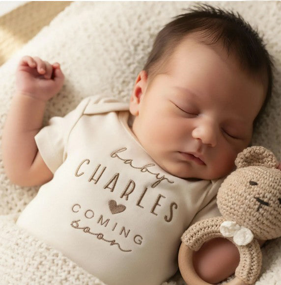 Personalized Baby Coming Soon ONESIES® | Custom Name Embroidery Z8