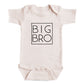 A baby onesie with the text "BIG BRO" printed on it.